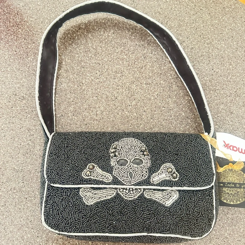 Black Beaded Skull Crossbody Bag - Picture 1 of 4